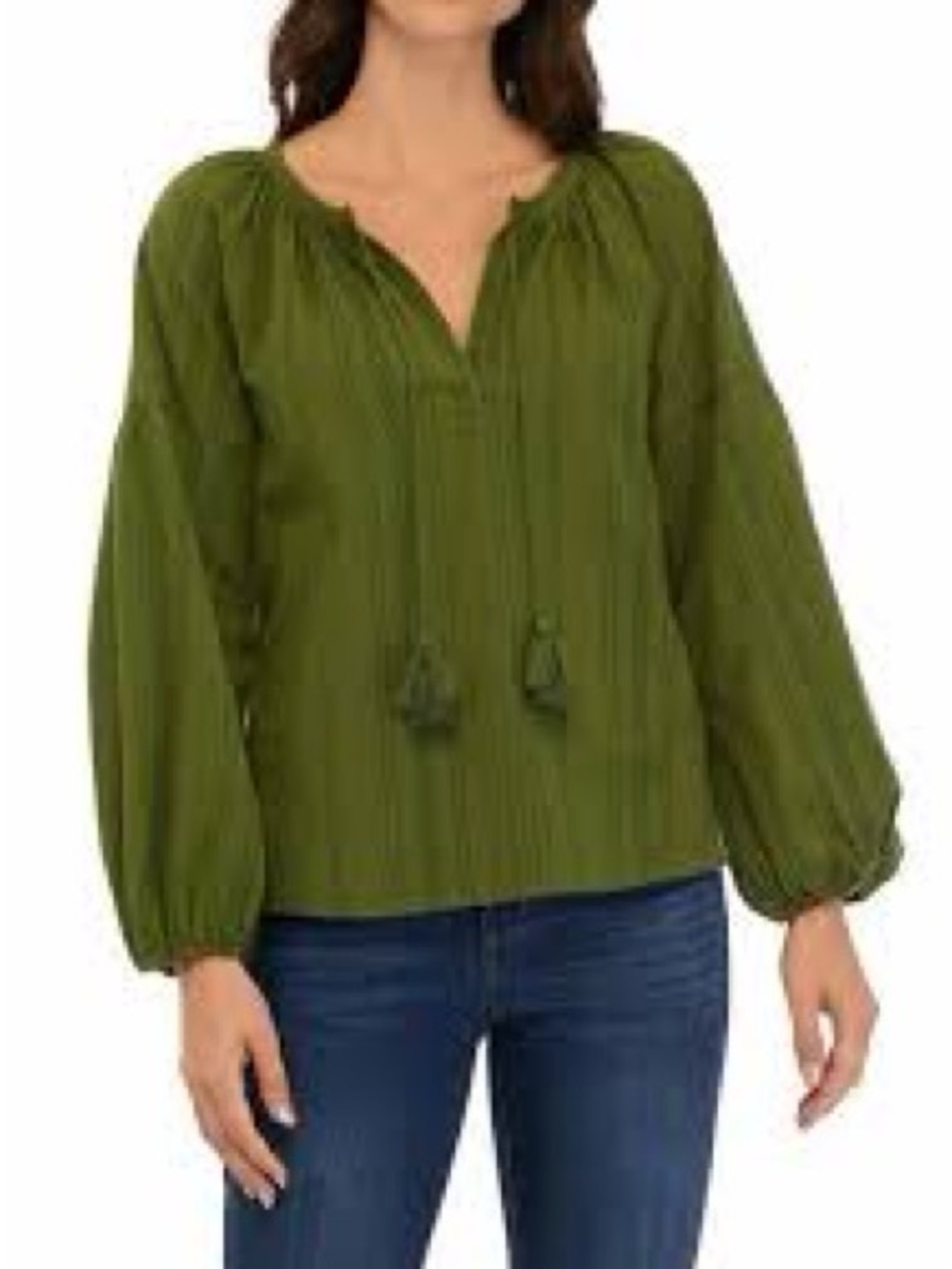 NWT Crown & Ivy Ogden Olive Green Long Sleeve Cotton Peasant Blouse Small